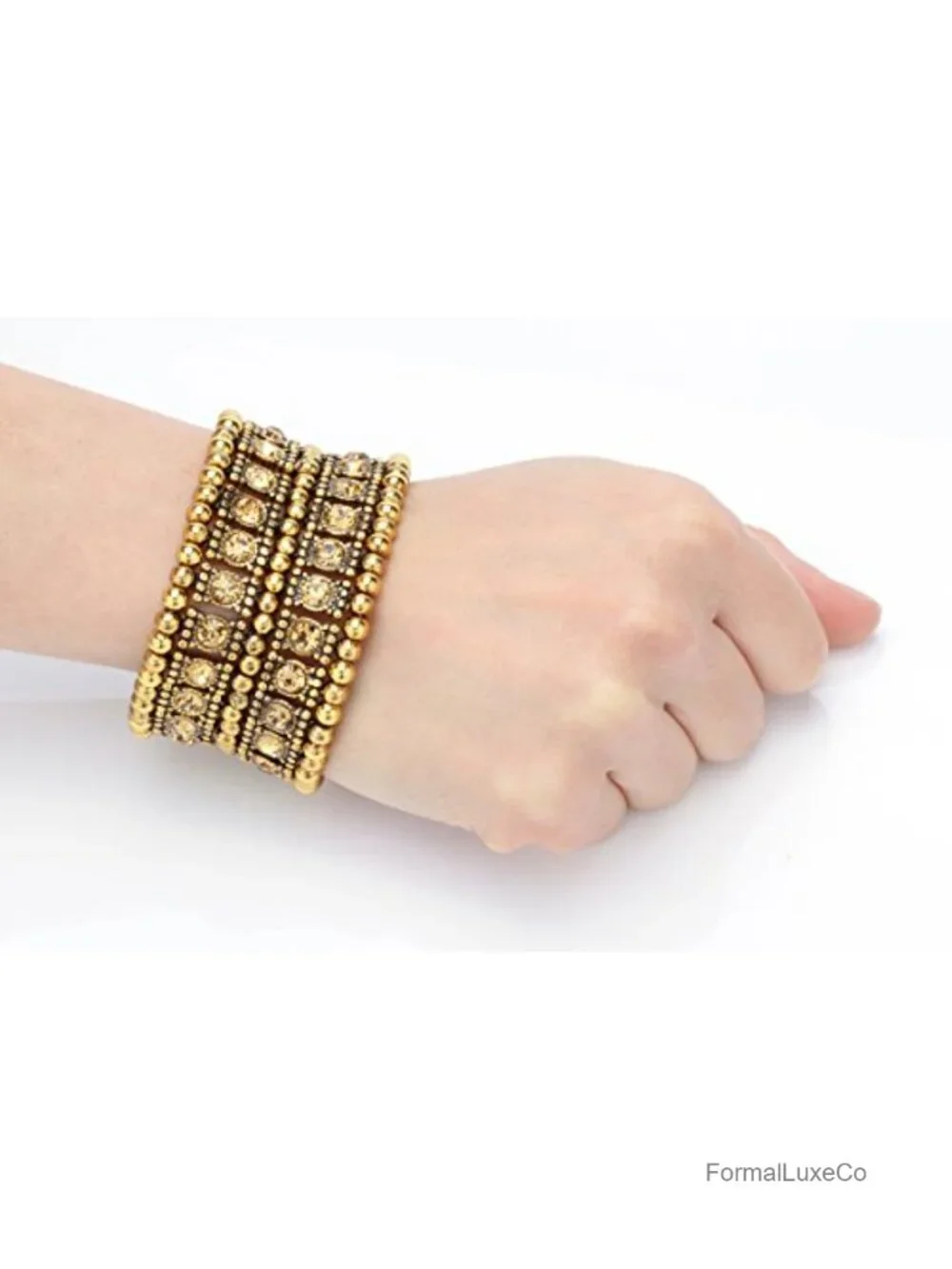Women's Ballroom Rhinestone Stretch Cuff Bracelet, Alloy, Gold Plated,